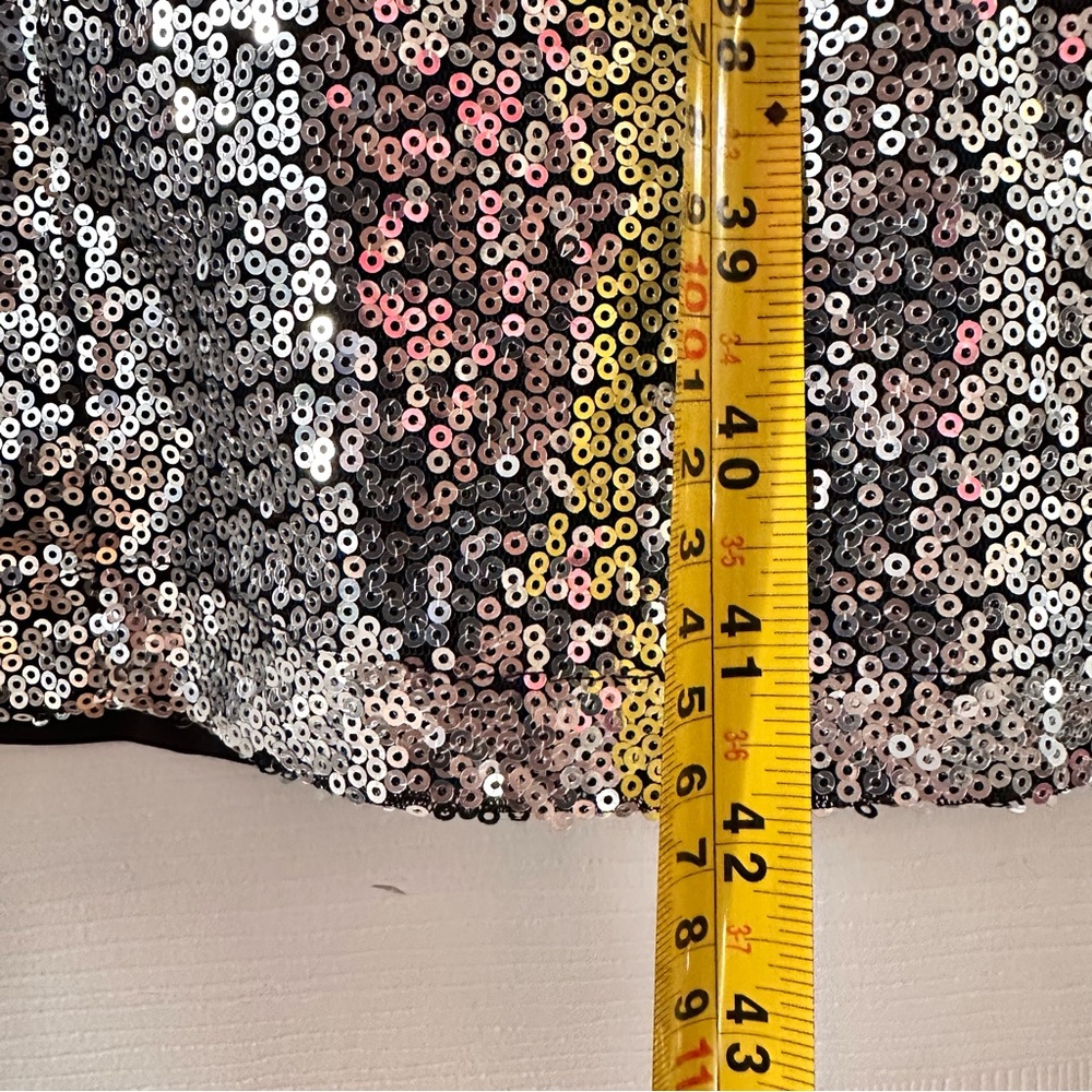 Rose gal Silver Sequins Dress Plus Size 3X / US 20 with Black Overlay, Stretchy - Picture 6 of 13